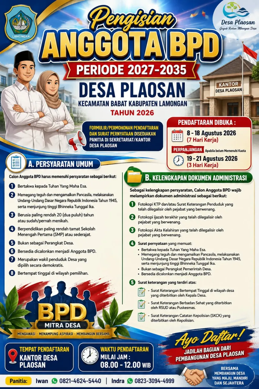 Resmi Dibuka, Panitia Pengisian BPD Desa Plaosan Undang Warga Desa untuk Mendaftar